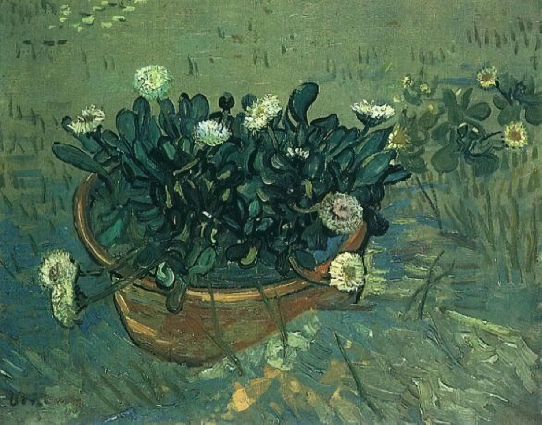 Vincent van Gogh Irises Print: A Masterpiece of Color and Emotion - Still Life Bowl with Daisies by Vincent van Gogh
