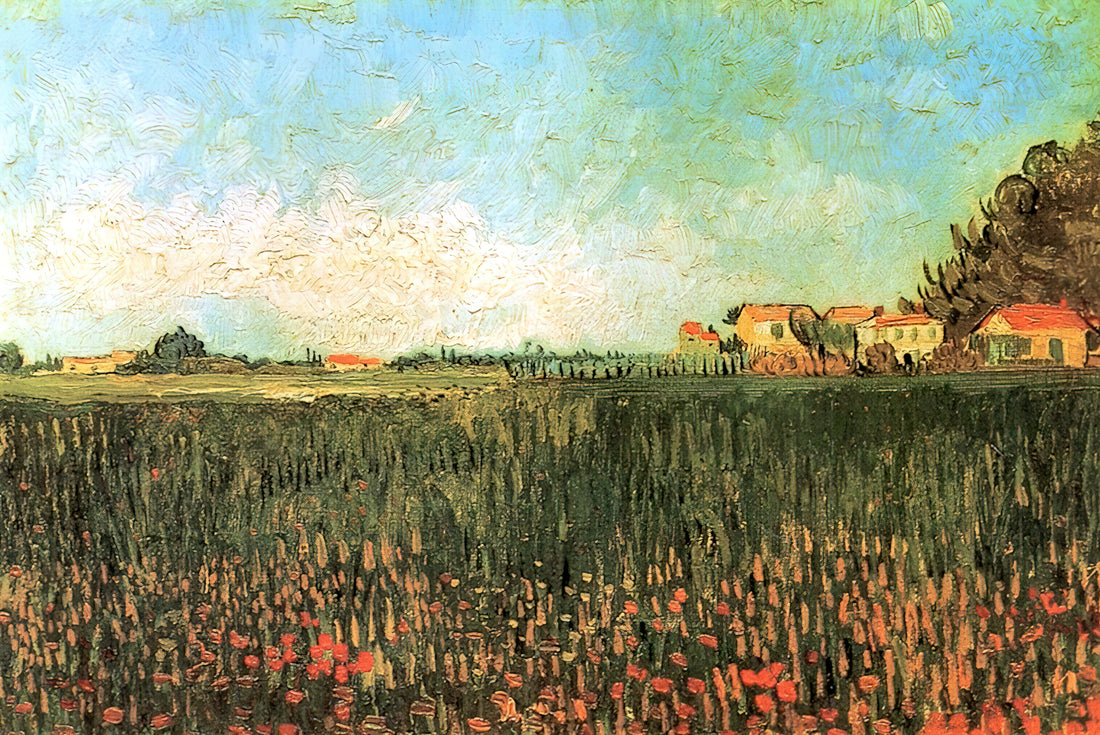 Vincent van Gogh: The Tormented Genius Who Transformed Modern Art - Farmhouses in a Wheat Field Near Arles by Vincent van Gogh
