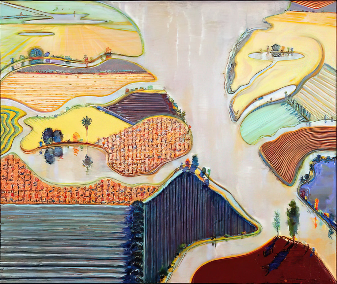 Wayne Thiebaud 100 Exhibition: A Centennial Celebration of America's Master of Still Life and Landscape - Delta Farms - 1996 by Wayne Thiebaud