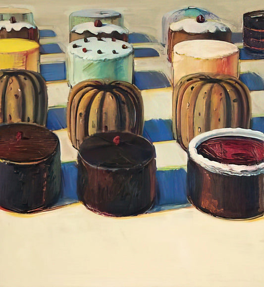 Wayne Thiebaud Canvas: A Study in Texture, Light, and American Iconography - Various Cakes - 1981 by Wayne Thiebaud