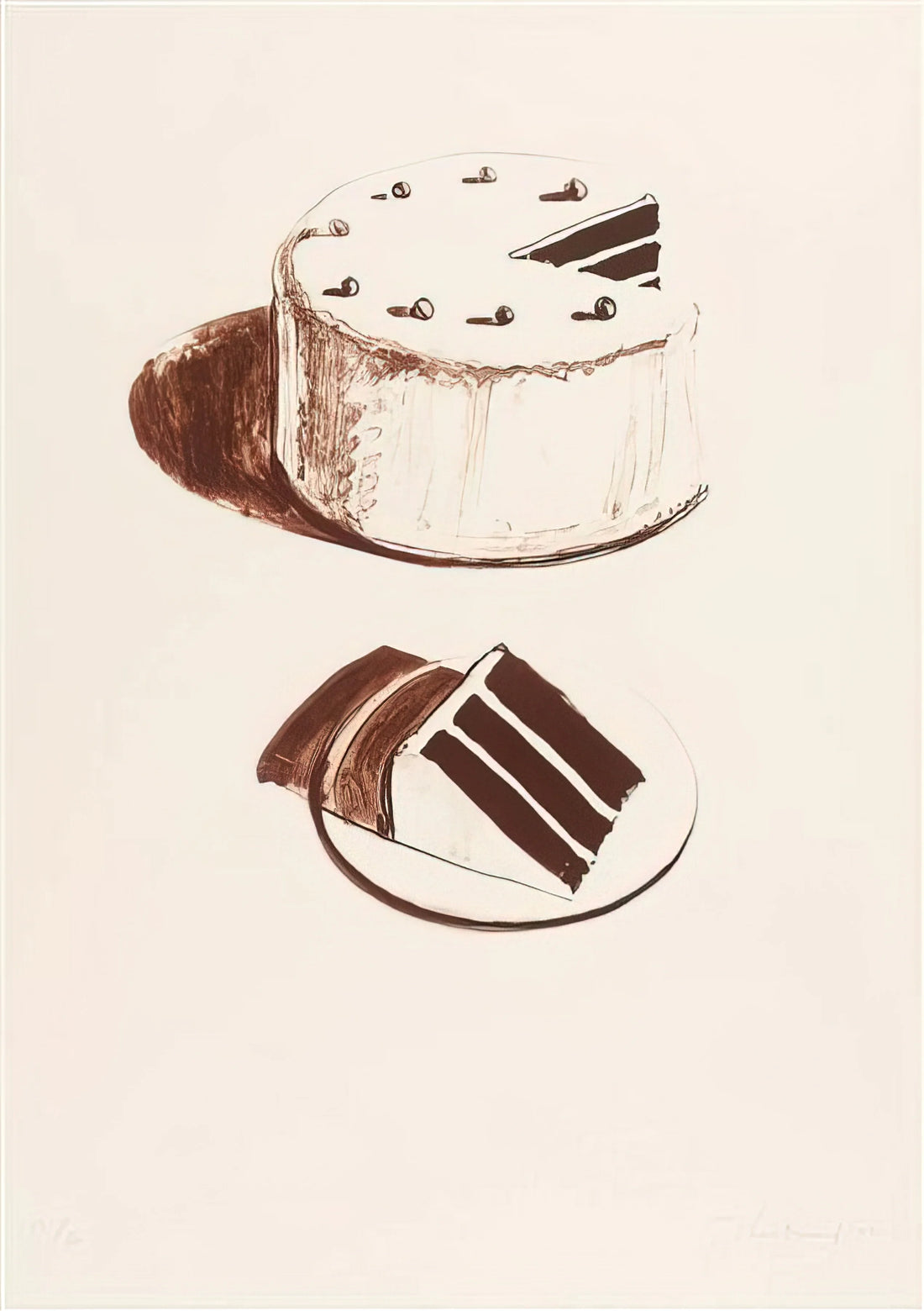 Wayne Thiebaud Mickey Mouse Print: A Pop Art Icon Reimagined - Chocolate Cake - 1971 by Wayne Thiebaud