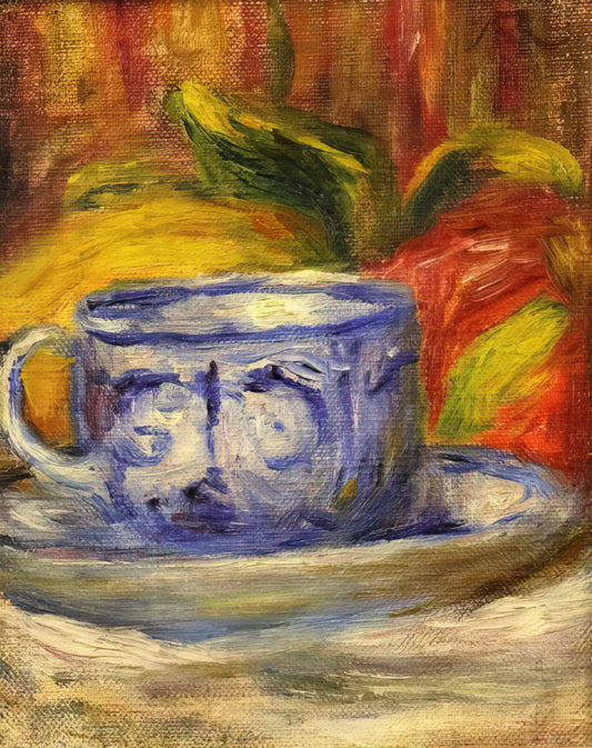 Young Woman Sewing by Renoir: An Intimate Glimpse into Impressionist Domesticity - Cup and Fruit by Pierre-Auguste Renoir