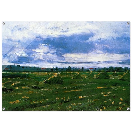 Wheat Fields with Stacks - Vincent van Gogh Acrylic Print - 70x100 cm / 28x40″ inches