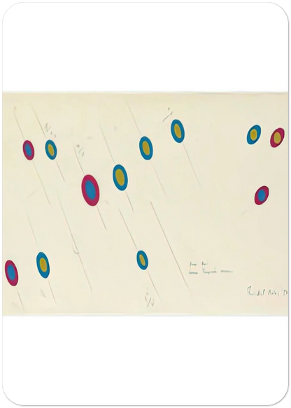 OVAL AXIS CERISE TURQUOISE OCHRE 1970 By Bridget Riley Pack of 10 Post Cards | Bridget Riley Post Cards | A6 (10.5 x 14.8 cm) - 4.1 x 5.8 inches