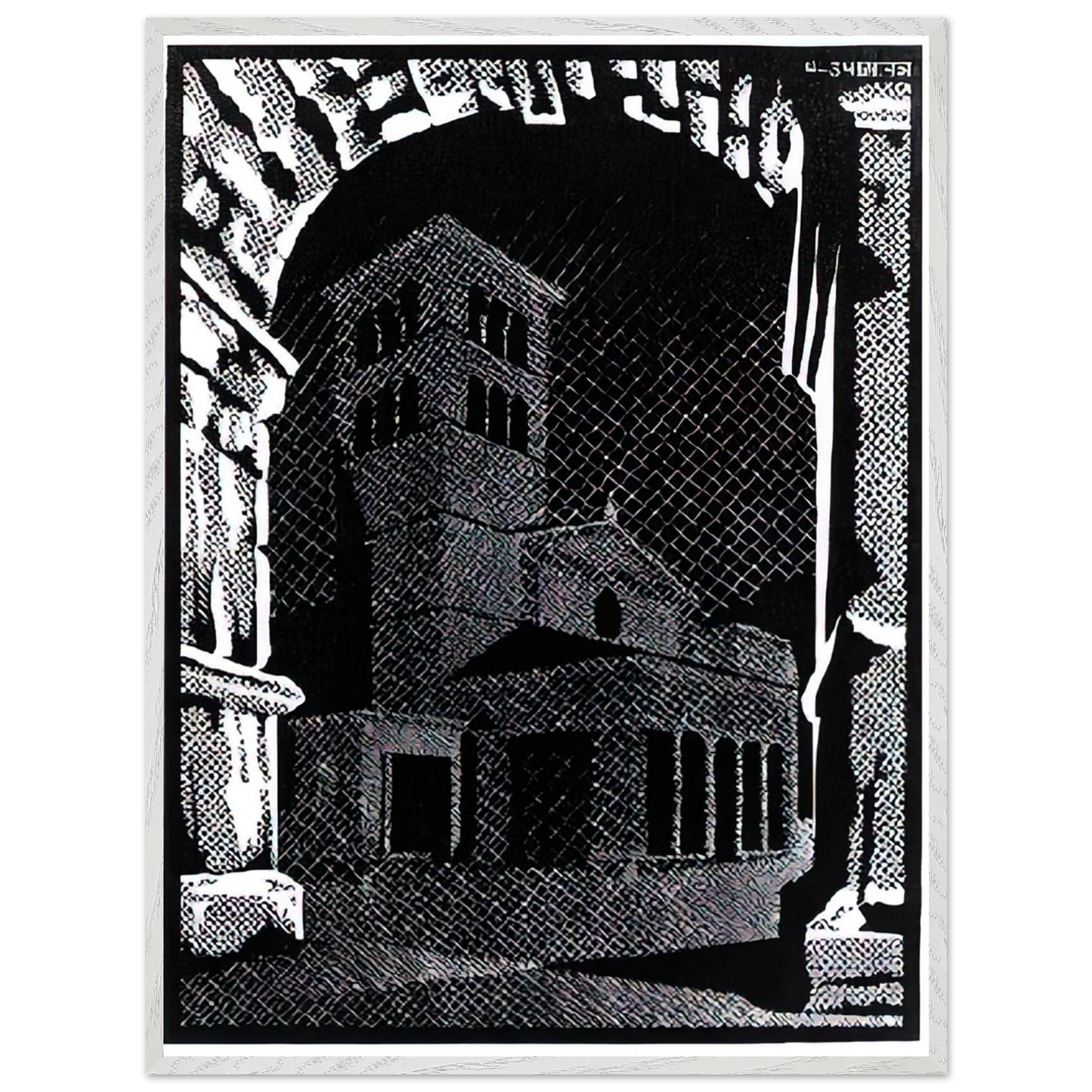 MC Escher - NOCTURNAL ROME 3 Wall Art - 21x29.7 cm / 8x12" - Premium Wooden Framed Poster With Fine Art Paper - Wood frame