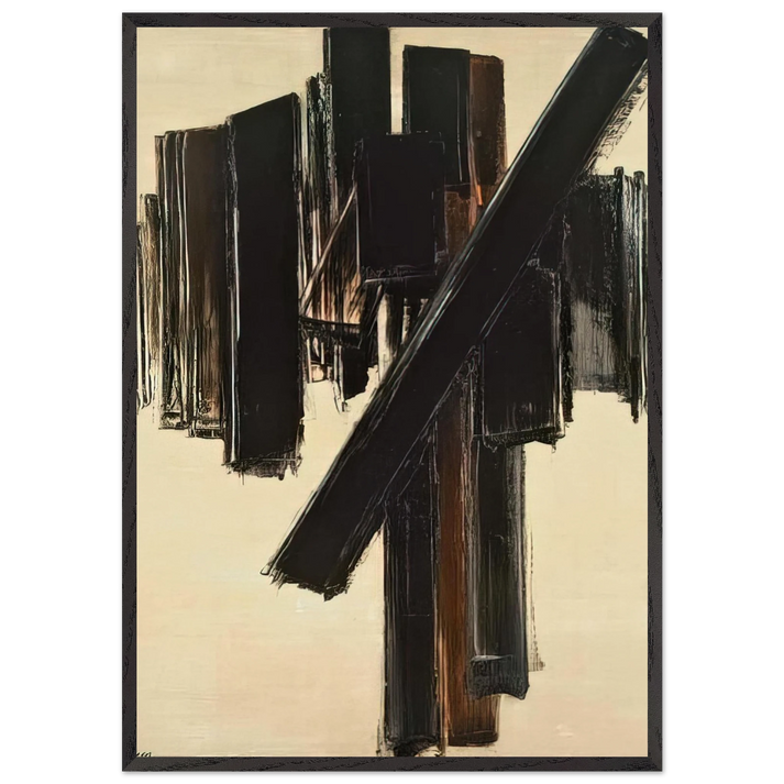 Peinture 10 juin 1958 - 1958 - Pierre Soulages 70x100 cm / 28x40 inches Framed Art Print – Black Wooden Frame