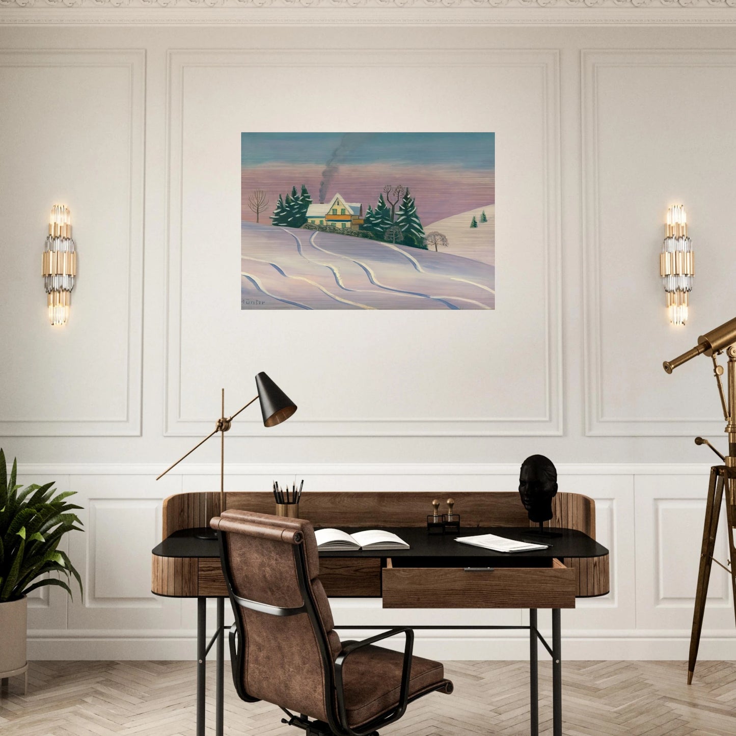 WINTERLANDSCAPE IN BAVARIA 1950 - Gabriele Munter Brushed Aluminum Print - 70x100 cm / 28x40 inches | Gabriele Munter Aluminum Print | Gabriele Munter Prints