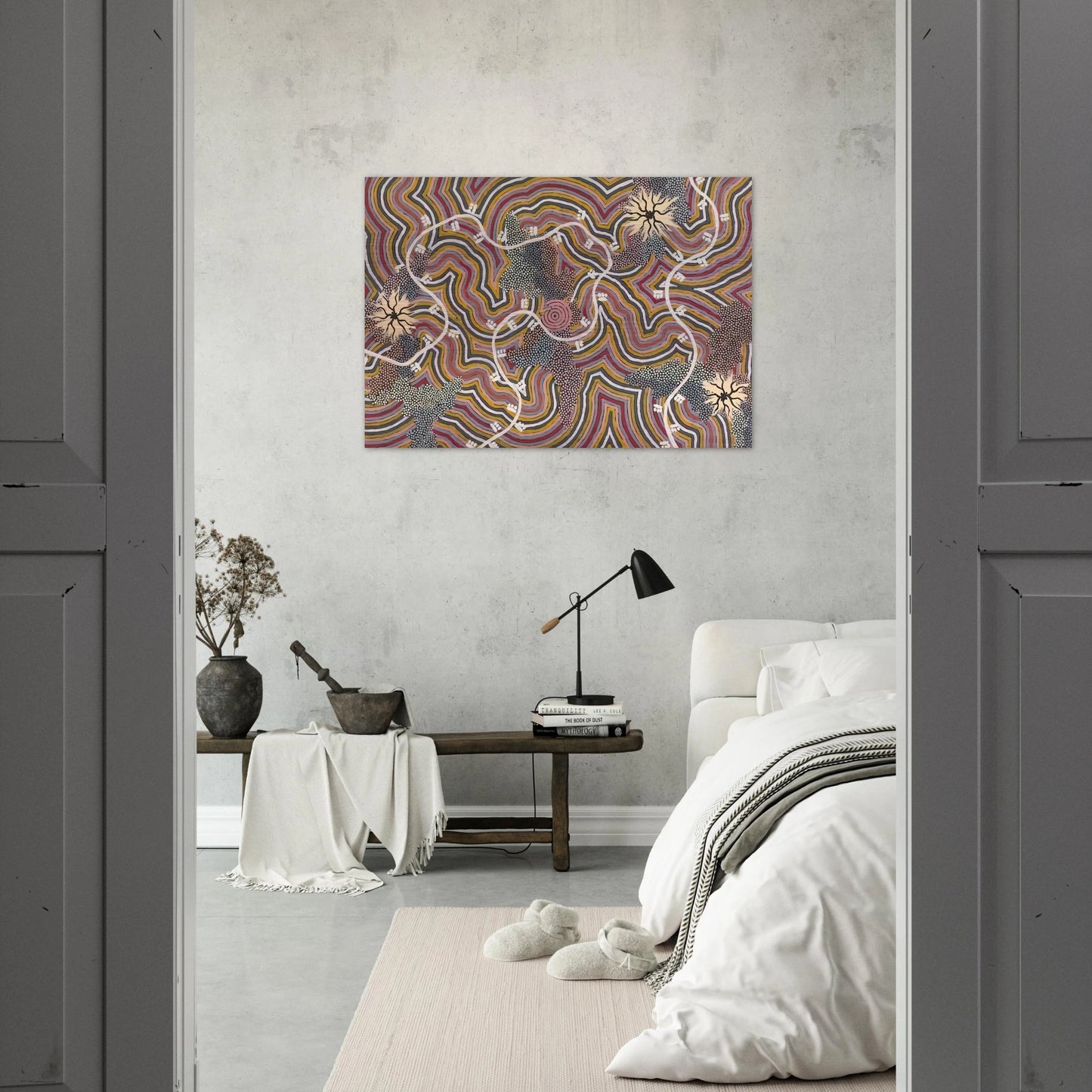 Possum Dreaming - 1996 - Clifford Possum Tjapaltjarri Brushed Aluminum Print - 70x100 cm / 28x40 inches | Clifford Possum Tjapaltjarri Aluminum Print | Clifford Possum Tjapaltjarri Prints