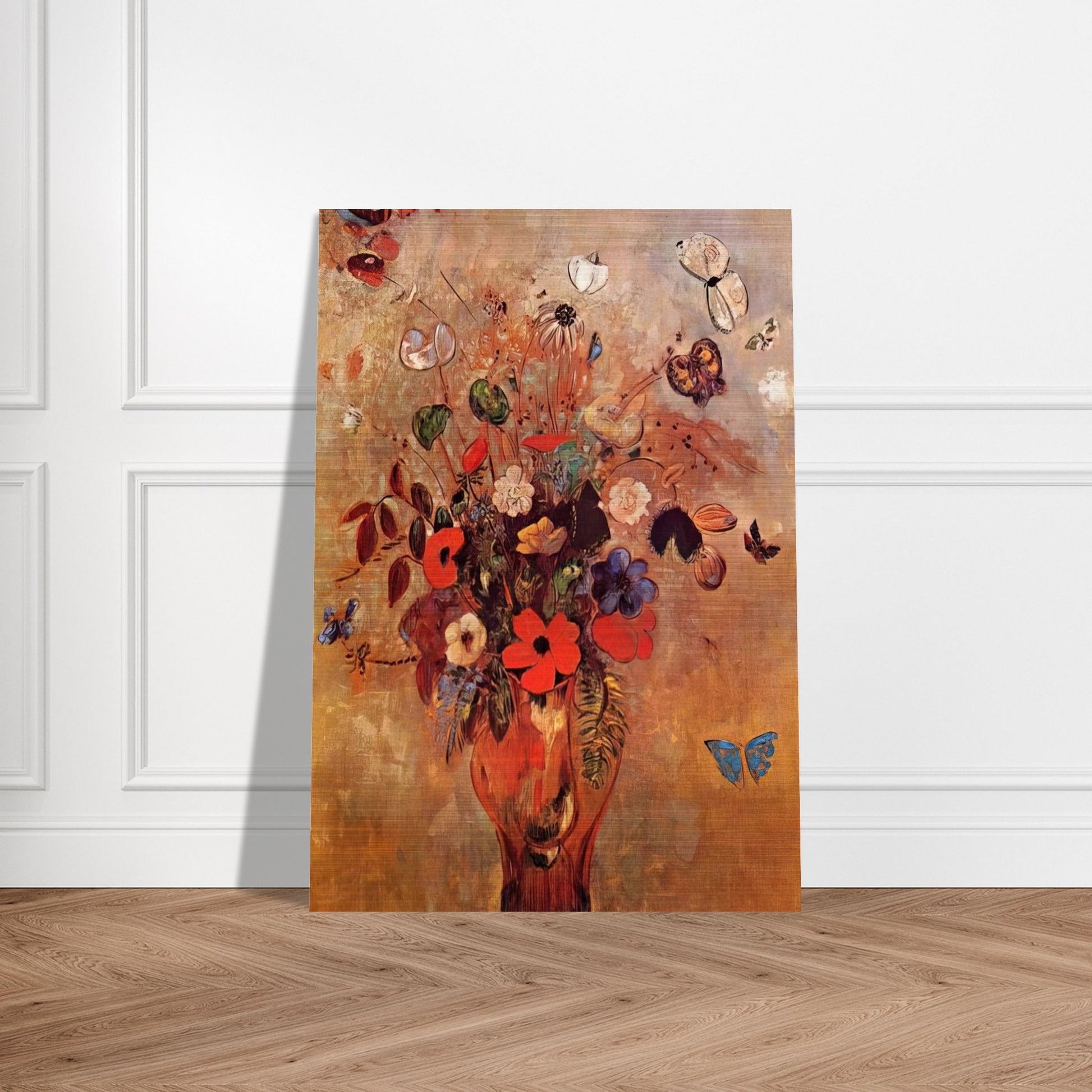 VASE WITH FLOWERS AND BUTTERFLIES - Odilon Redon Brushed Aluminum Print - 70x100 cm / 28x40 inches | Odilon Redon Aluminum Print | Odilon Redon Prints