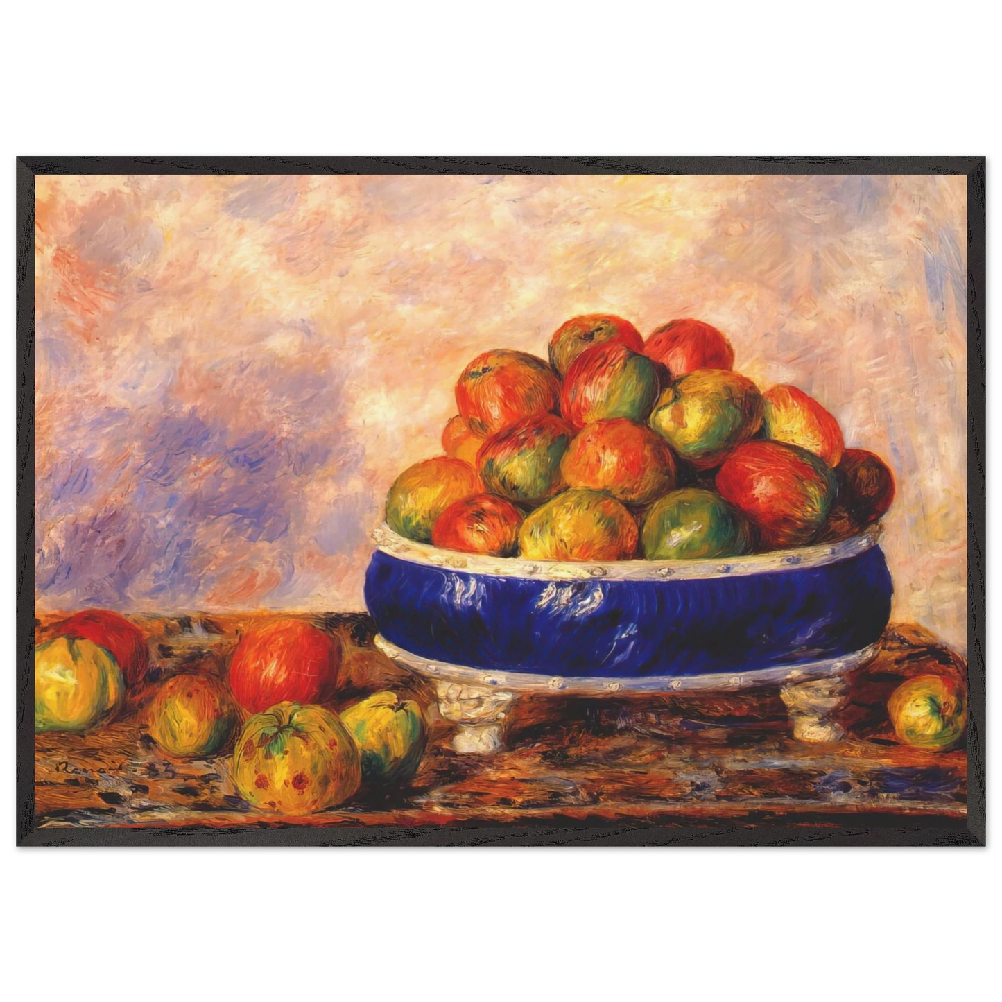 Apples in a dish - Pierre-Auguste Renoir 70x100 cm / 28x40 inches Framed Art Print – Black Wooden Frame