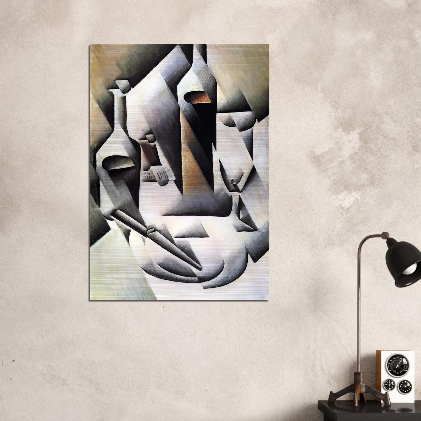 BOTTLES AND KNIFE 1912 - Juan Gris Brushed Aluminum Print - 70x100 cm / 28x40 inches | Juan Gris Aluminum Print | Juan Gris Prints