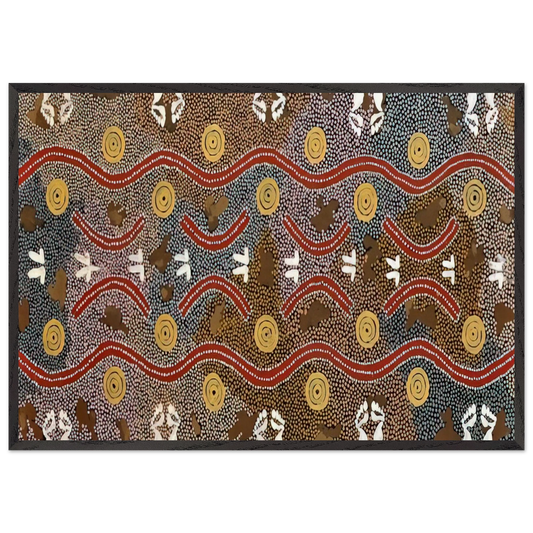 Possum Dreaming - Native Art - Clifford Possum Tjapaltjarri 70x100 cm / 28x40 inches Framed Art Print – Black Wooden Frame