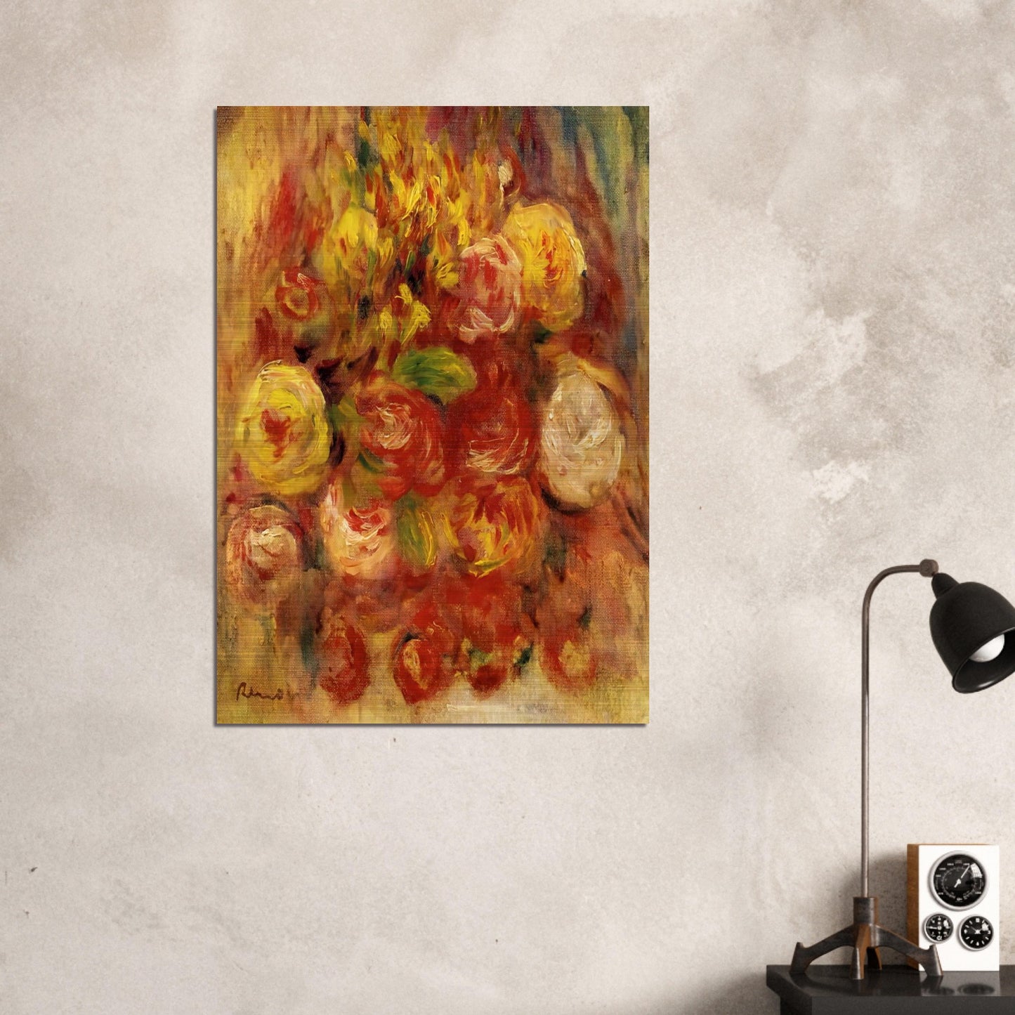 Flowers in a Vase with Blue Decoration - Pierre-Auguste Renoir Brushed Aluminum Print - 70x100 cm / 28x40 inches | Pierre-Auguste Renoir Aluminum Print | Pierre-Auguste Renoir Prints