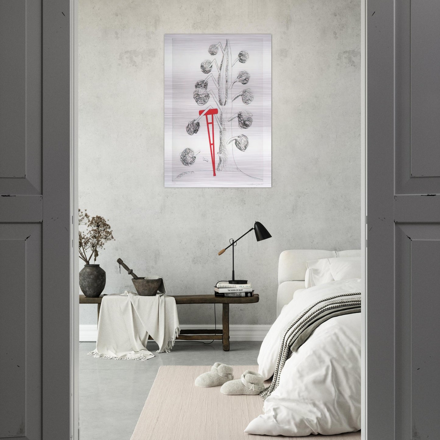 TREE WITH RED CRUTCH 1998 - Louise Bourgeois Brushed Aluminum Print - 70x100 cm / 28x40 inches | Louise Bourgeois Aluminum Print | Louise Bourgeois Prints