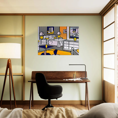 INTERIOR WITH MOBILE 1992 - Roy Lichtenstein Brushed Aluminum Print - 70x100 cm / 28x40 inches | Roy Lichtenstein Aluminum Print | Roy Lichtenstein Prints
