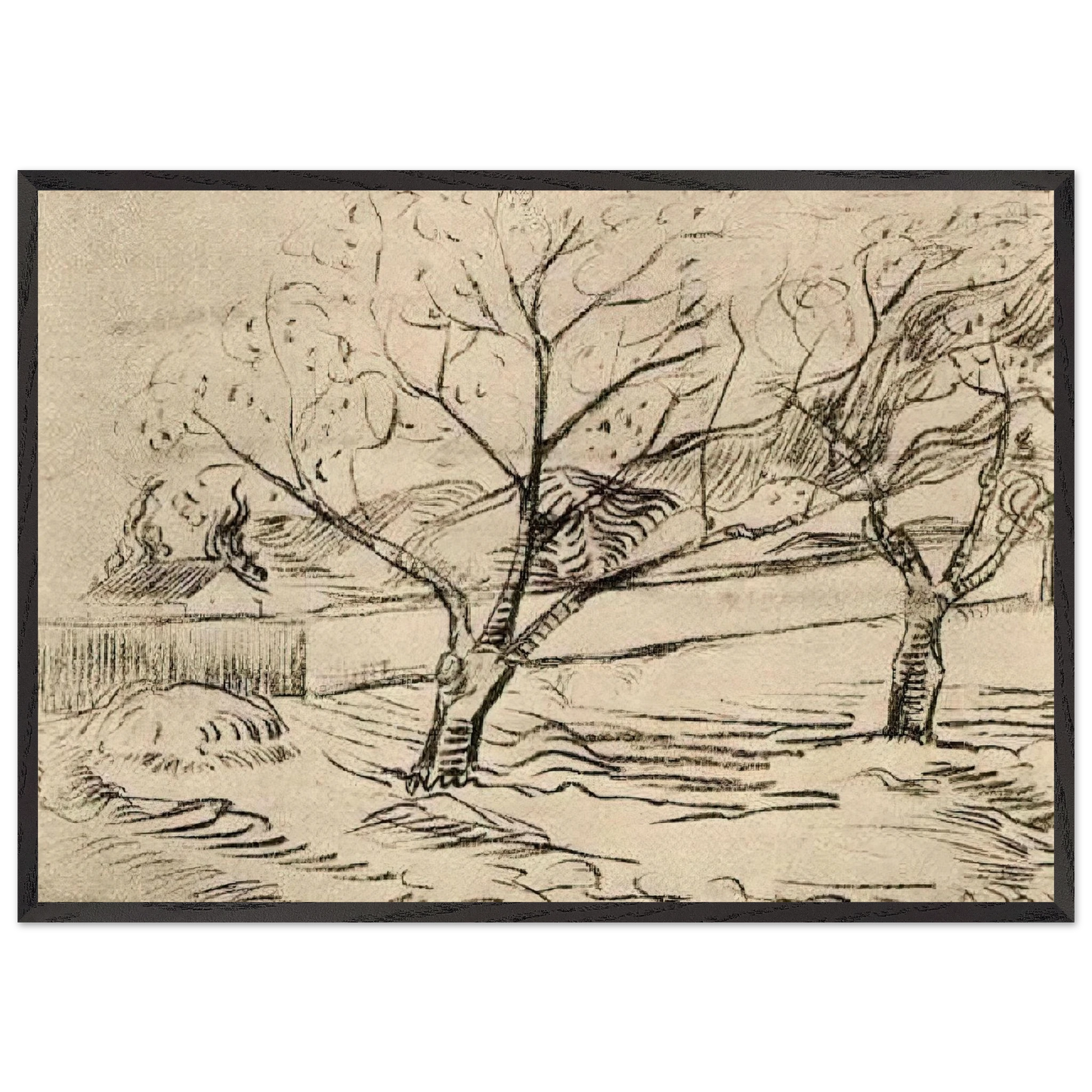 Two Trees - Vincent van Gogh 70x100 cm / 28x40 inches Framed Art Print – Black Wooden Frame