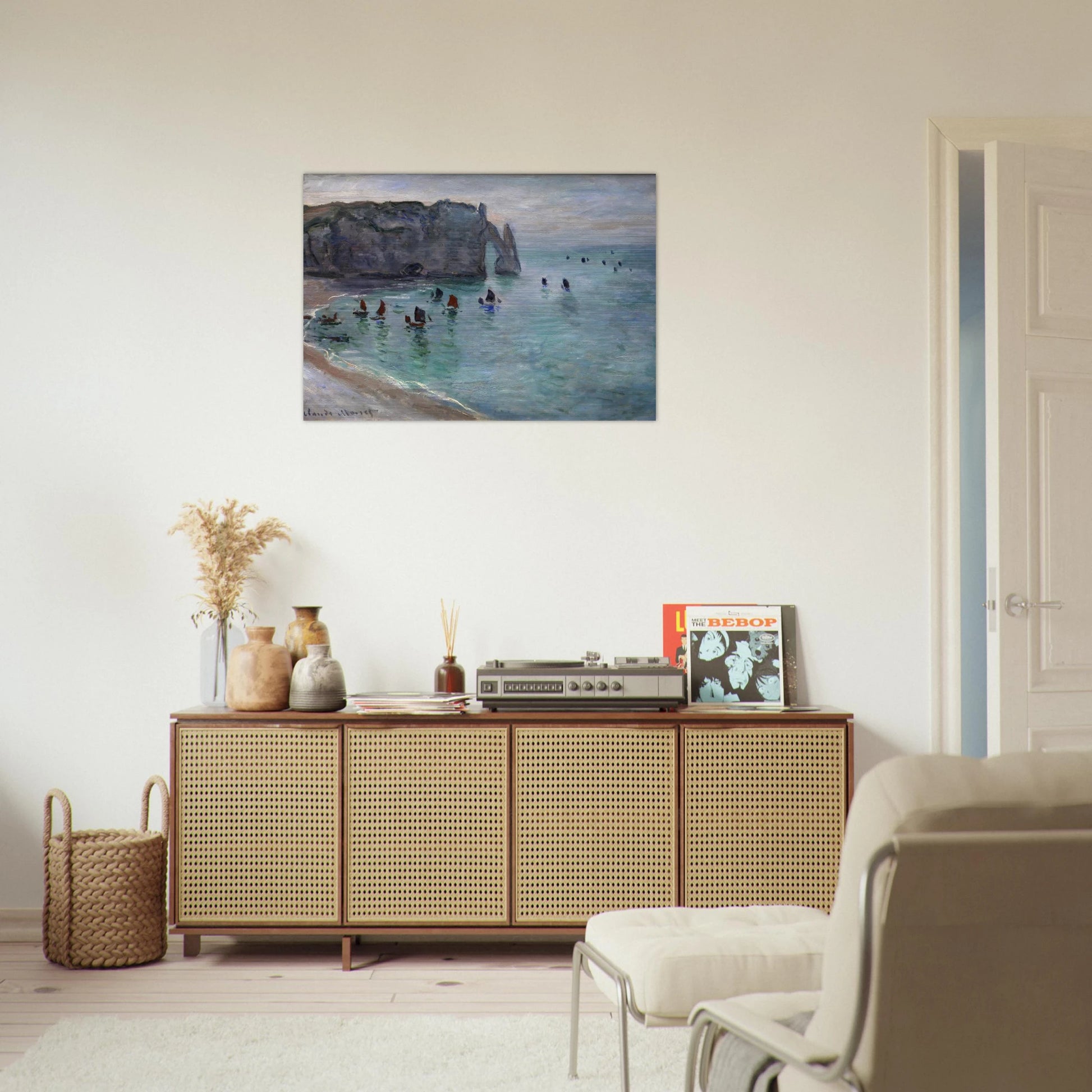 Etretat the Aval Door Fishing Boats Leaving the Harbour - claude monet Brushed Aluminum Print - 70x100 cm / 28x40 inches | claude monet Aluminum Print | claude monet Prints