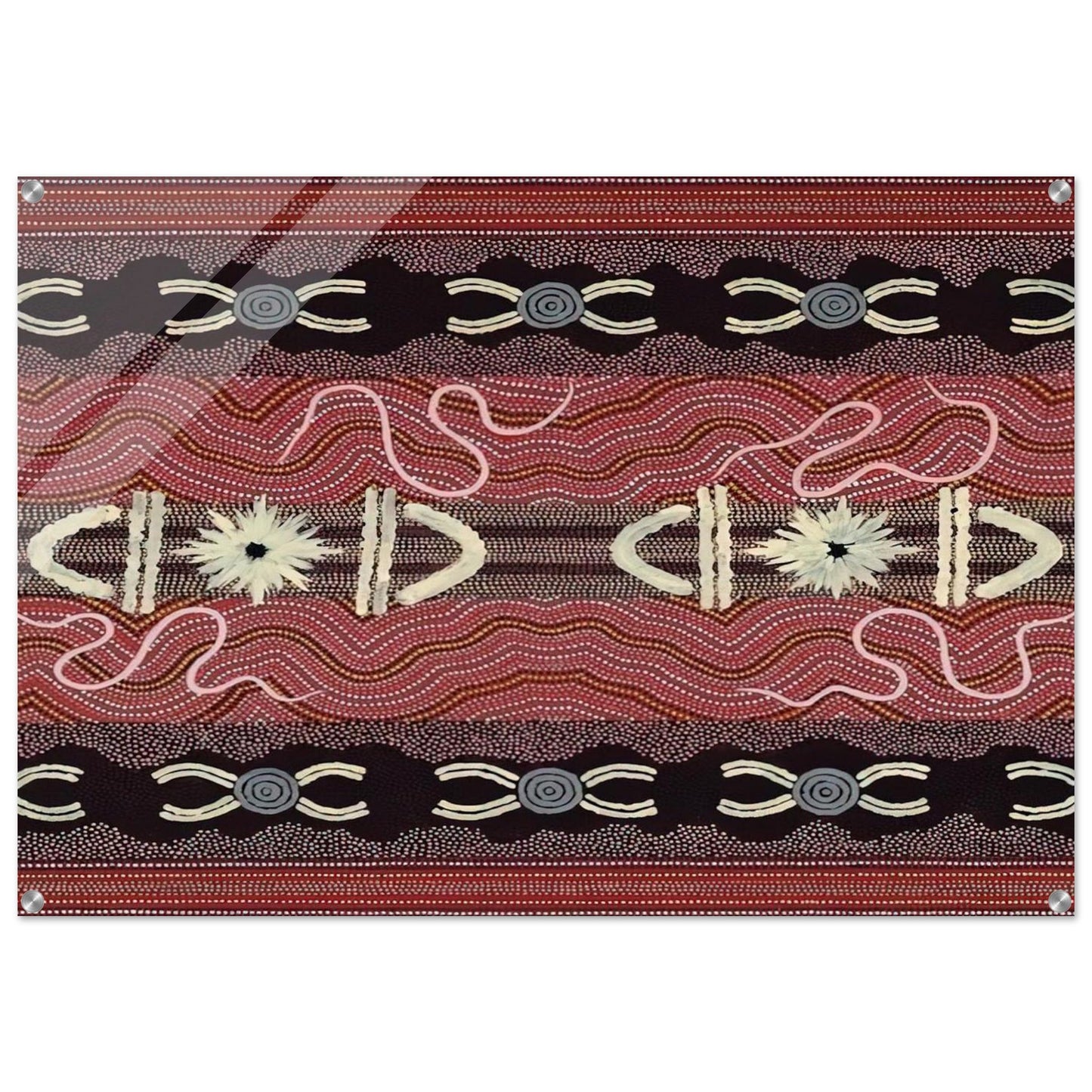 Men's Initiation, Spider Dreaming - 1999 - Clifford Possum Tjapaltjarri Acrylic Print - 70x100 cm / 28x40″ inches