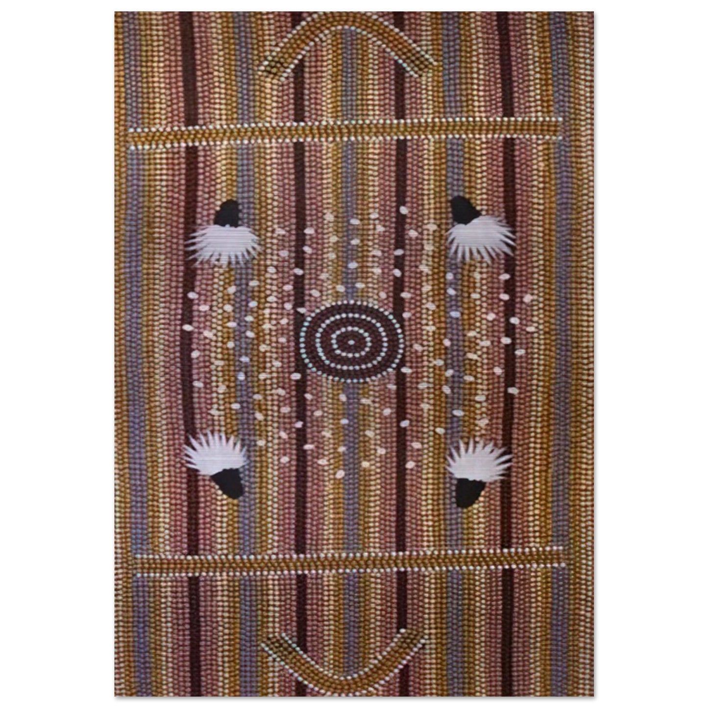 Bush Plum Dreaming - Native Art - Clifford Possum Tjapaltjarri Brushed Aluminum Print - 70x100 cm / 28x40 inches | Clifford Possum Tjapaltjarri Aluminum Print | Clifford Possum Tjapaltjarri Prints