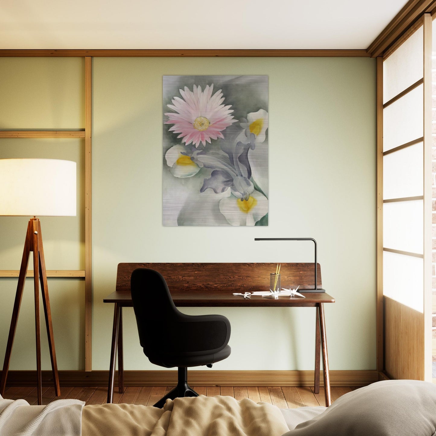 Pink Daisy with Iris - Georgia O'Keeffe Brushed Aluminum Print - 70x100 cm / 28x40 inches | Georgia O'Keeffe Aluminum Print | Georgia O'Keeffe Prints