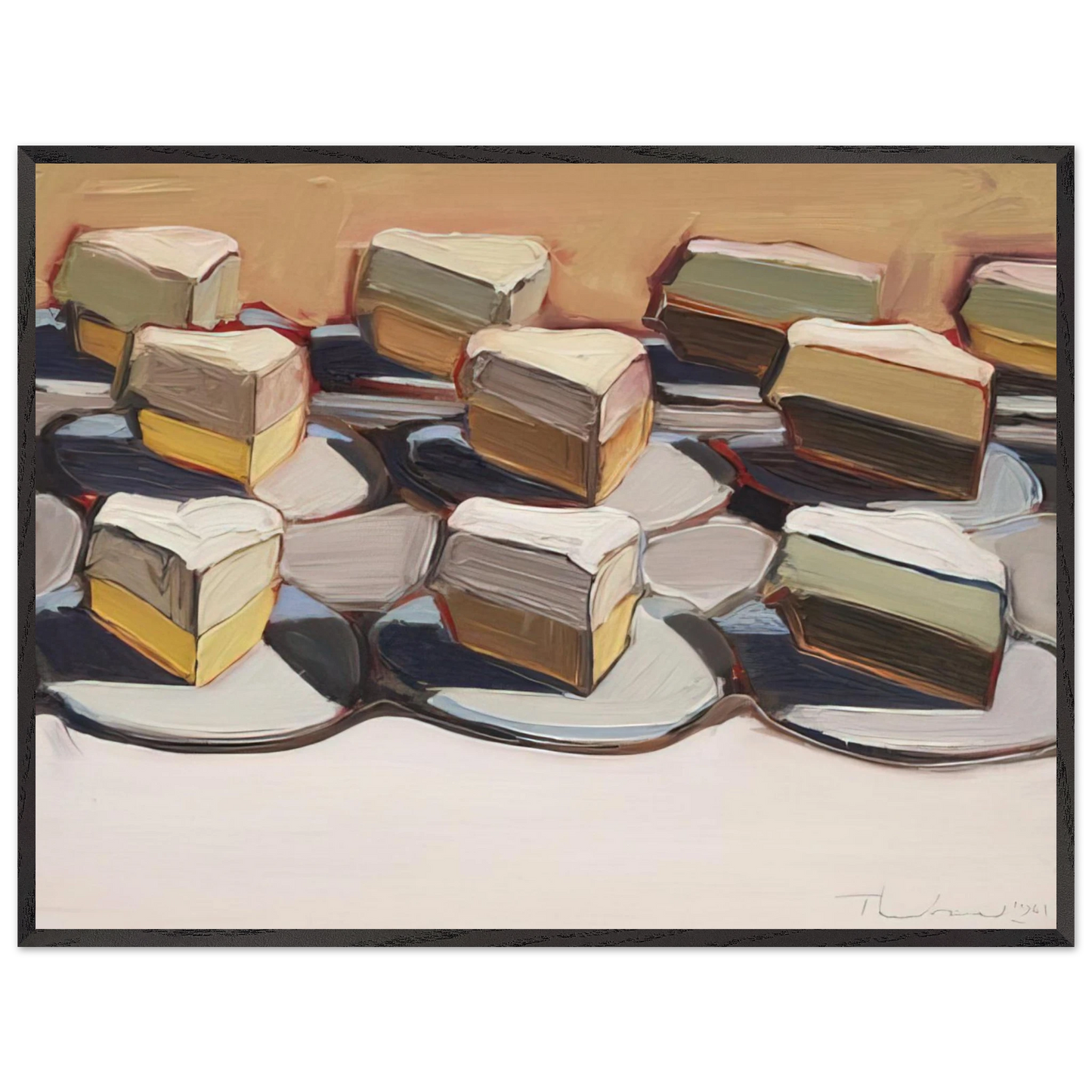 Wayne Thiebaud - Cut Meringues - 1961 Wall Art - 60x80 cm / 24x32 inches - Premium Wooden Framed Poster With Fine Art Paper - Black frame