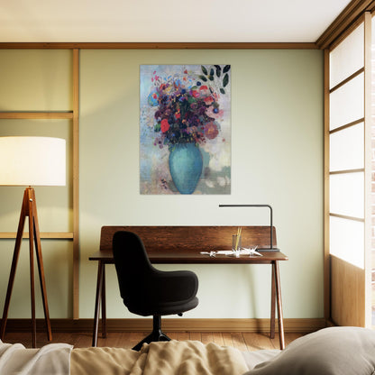 FLOWERS IN A TURQUOISE VASE - Odilon Redon Brushed Aluminum Print - 70x100 cm / 28x40 inches | Odilon Redon Aluminum Print | Odilon Redon Prints