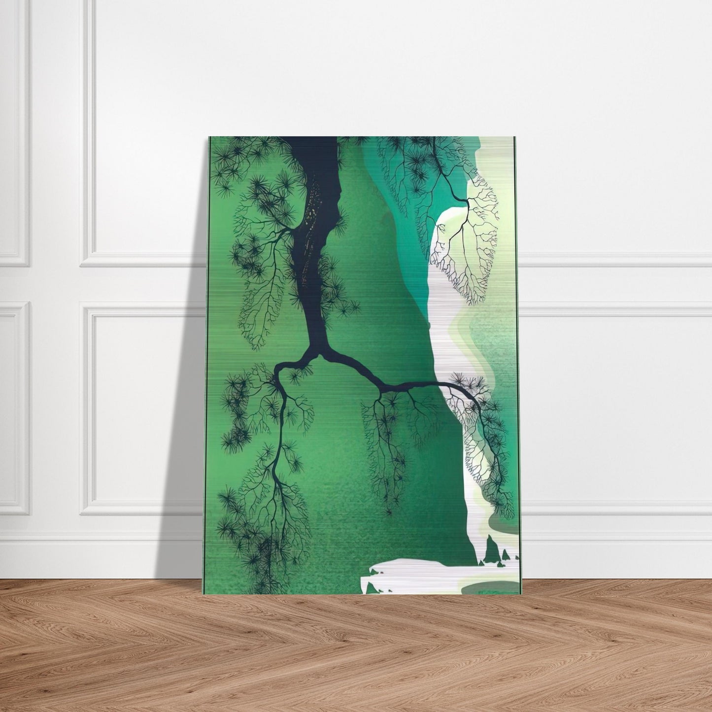 Sea Cliffs and Pine Branch - Eyvind Earle Brushed Aluminum Print - 70x100 cm / 28x40 inches | Eyvind Earle Aluminum Print | Eyvind Earle Prints