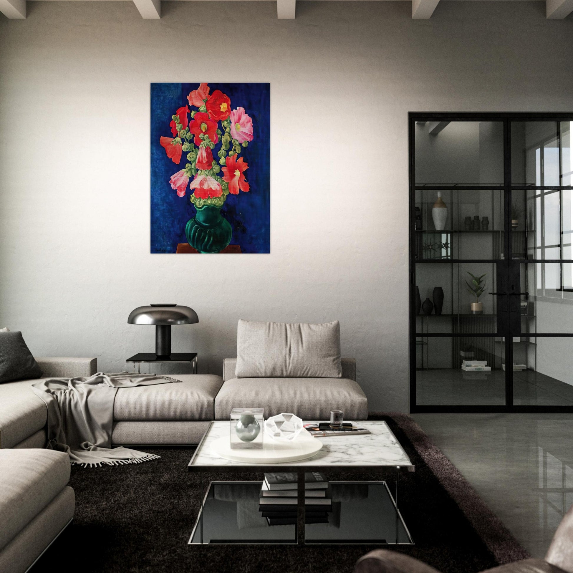 HOLLYHOCKS 1939 - Moise Kisling Brushed Aluminum Print - 70x100 cm / 28x40 inches | Moise Kisling Aluminum Print | Moise Kisling Prints