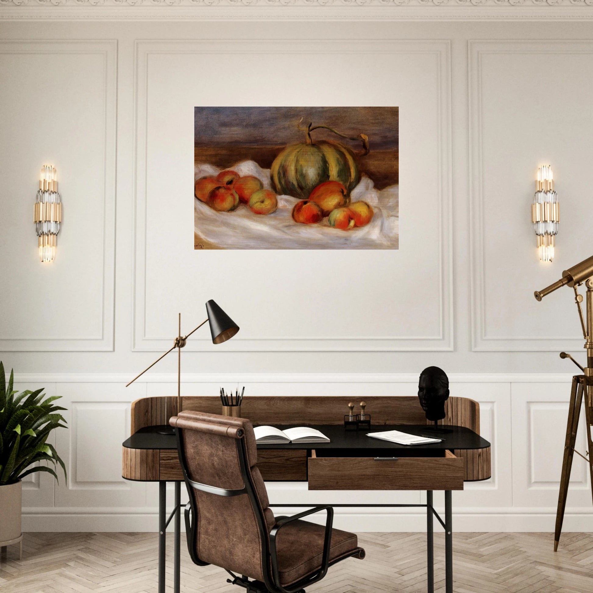 Still Life with Cantalope and Peaches - Pierre-Auguste Renoir Brushed Aluminum Print - 70x100 cm / 28x40 inches | Pierre-Auguste Renoir Aluminum Print | Pierre-Auguste Renoir Prints