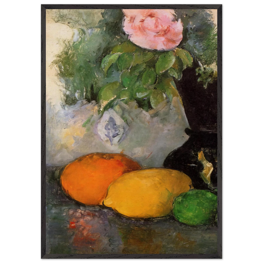 Flowers and Fruit N2 - Paul Cezanne 70x100 cm / 28x40 inches Framed Art Print – Black Wooden Frame