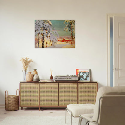Winter Landscape with Pink House - 1918 - Lawren Harris Brushed Aluminum Print - 70x100 cm / 28x40 inches | Lawren Harris Aluminum Print | Lawren Harris Prints