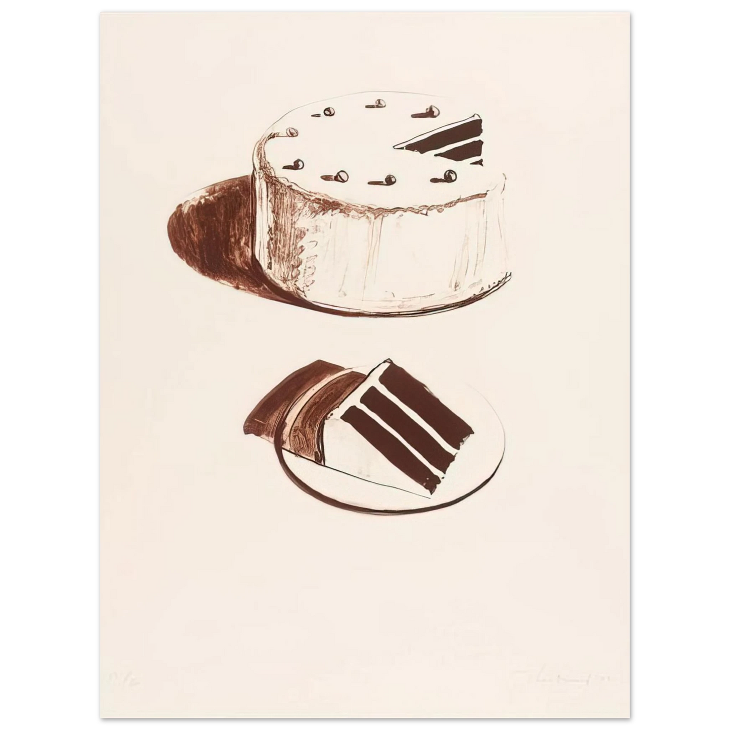 Wayne Thiebaud - Chocolate Cake - 1971 Wall Art - 21x29.7 cm / 8x12" - Fine Art Poster-canvas - -