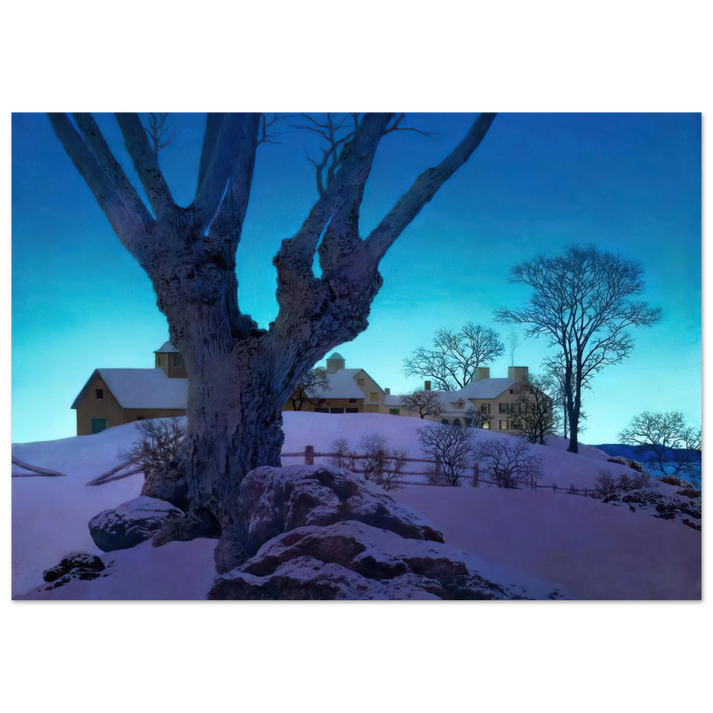 Maxfield Parrish - Hill Top Farm, Winter Wall Art - 21x29.7 cm / 8x12" - Premium Wooden Framed Poster With Fine Art Paper-canvas - White frame