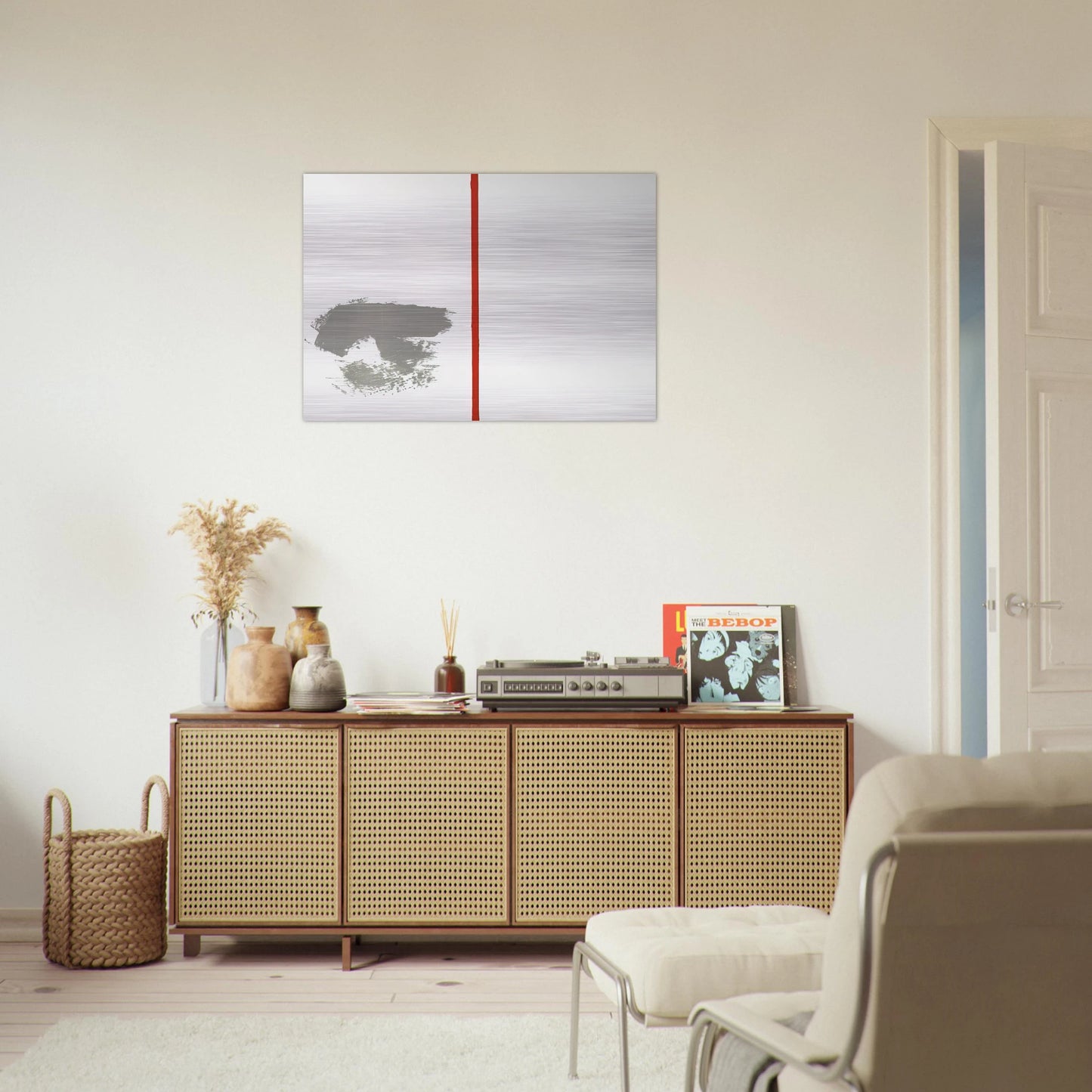 Ohne Titel mit rotem Strich - 1970 - Blinky Palermo Brushed Aluminum Print - 70x100 cm / 28x40 inches | Blinky Palermo Aluminum Print | Blinky Palermo Prints