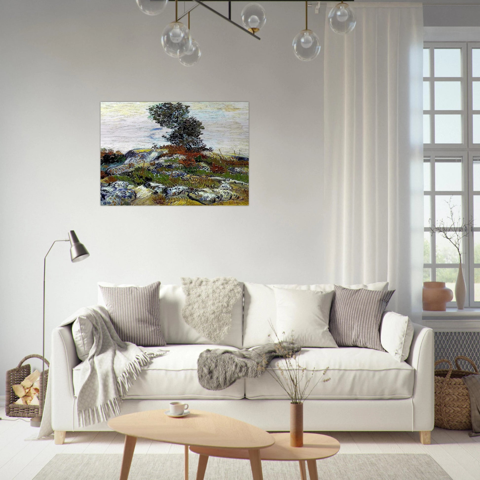 The Rocks with Oak tree - Vincent van Gogh Brushed Aluminum Print - 70x100 cm / 28x40 inches | Vincent van Gogh Aluminum Print | Vincent van Gogh Prints