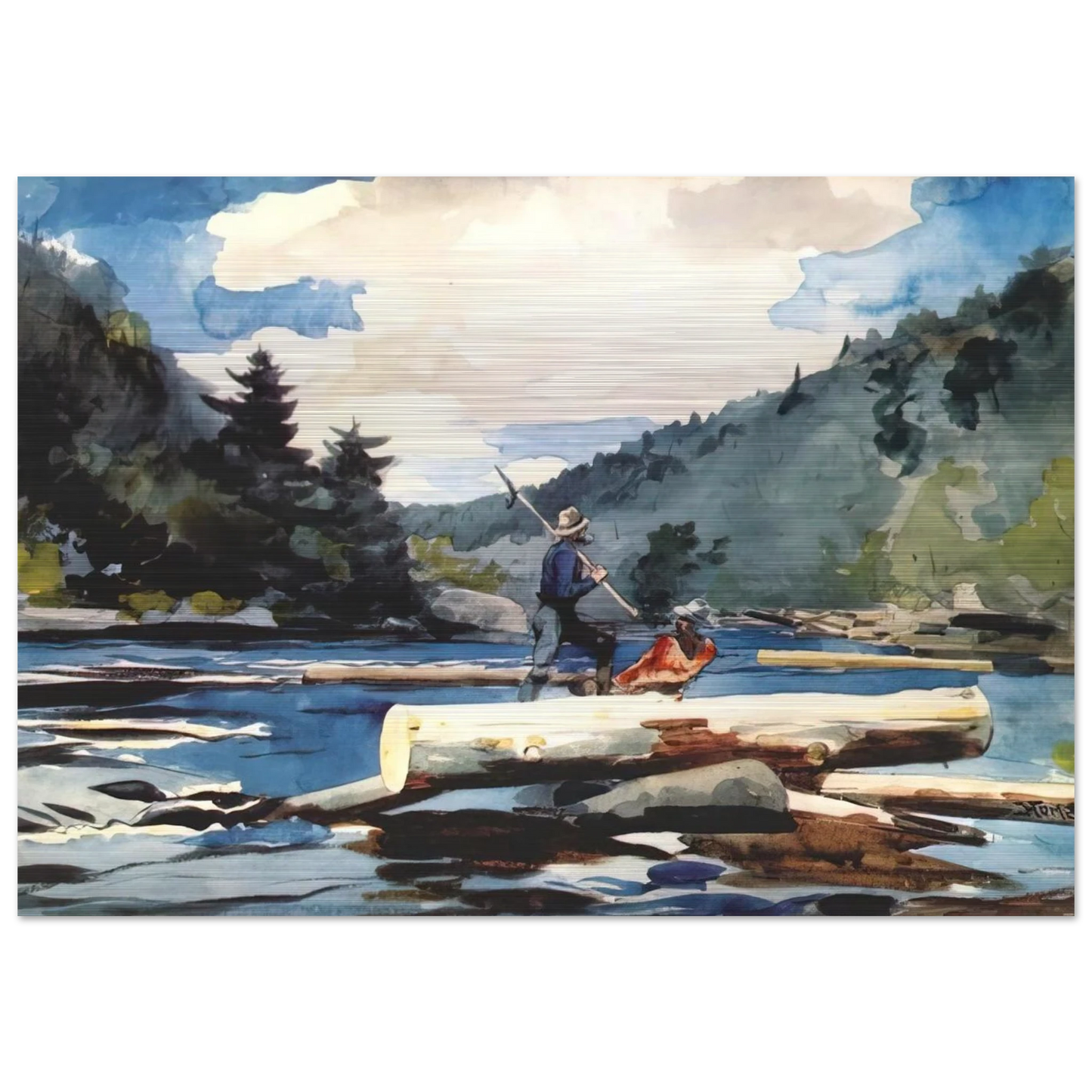 HUDSON RIVER LOGGING - Winslow Homer Brushed Aluminum Print - 70x100 cm / 28x40 inches | Winslow Homer Aluminum Print | Winslow Homer Prints