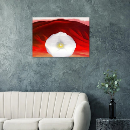 Red hills and white flower - Georgia O'Keeffe Brushed Aluminum Print - 70x100 cm / 28x40 inches | Georgia O'Keeffe Aluminum Print | Georgia O'Keeffe Prints