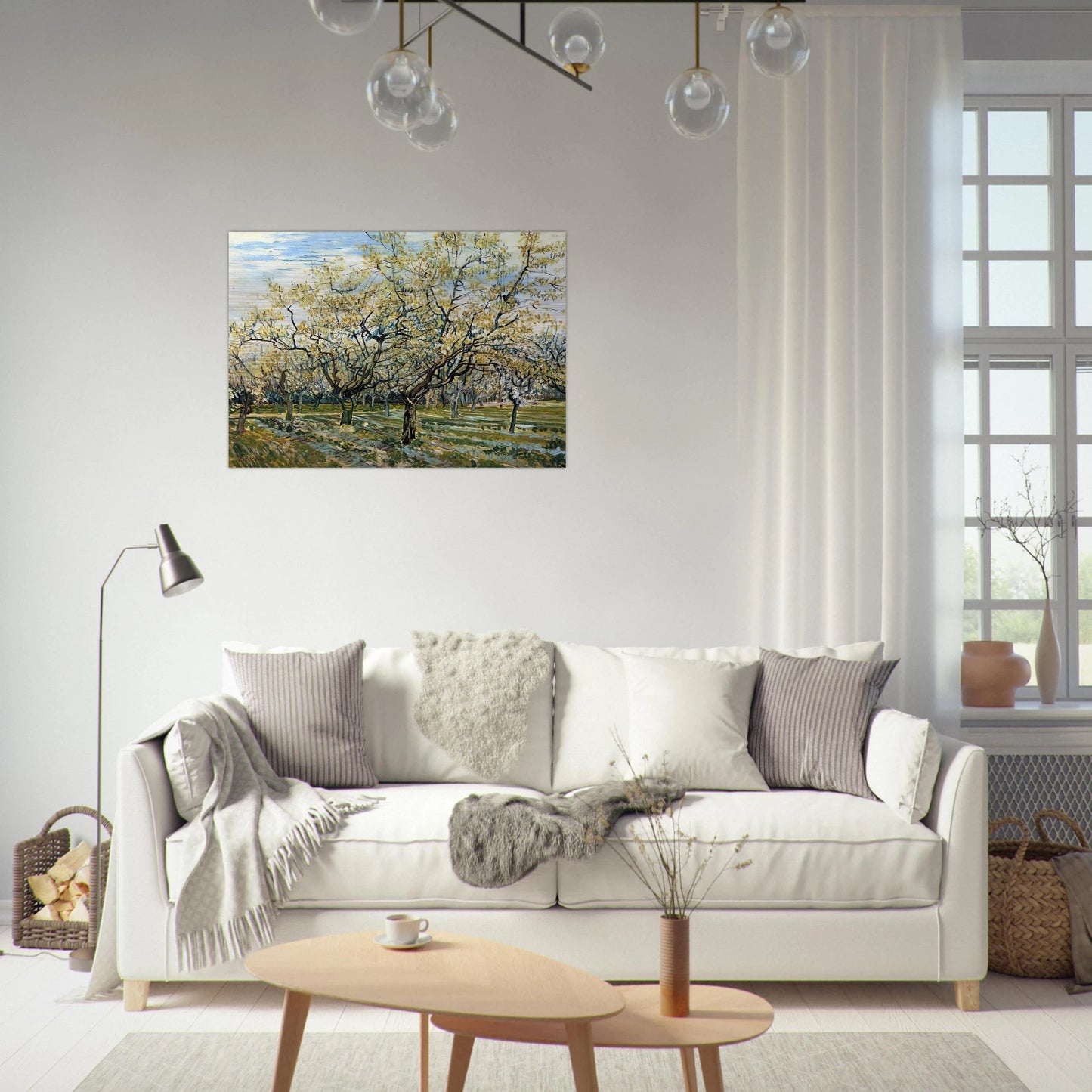 Orchard with Blossoming Plum Trees - Vincent van Gogh Brushed Aluminum Print - 70x100 cm / 28x40 inches | Vincent van Gogh Aluminum Print | Vincent van Gogh Prints