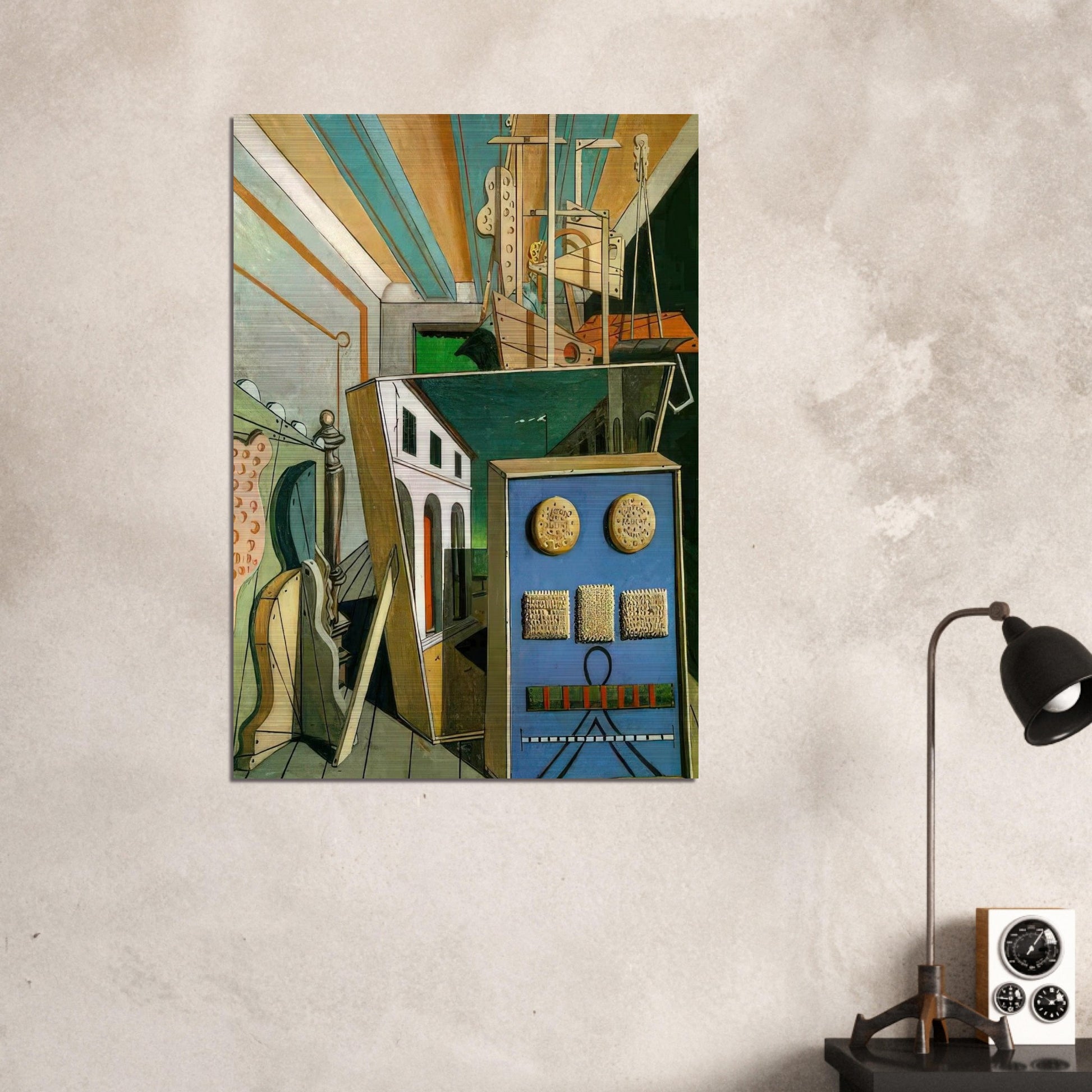 METAPHYSICAL INTERIOR WITH BISCUITS 1916 - Giorgio de Chirico Brushed Aluminum Print - 70x100 cm / 28x40 inches | Giorgio de Chirico Aluminum Print | Giorgio de Chirico Prints