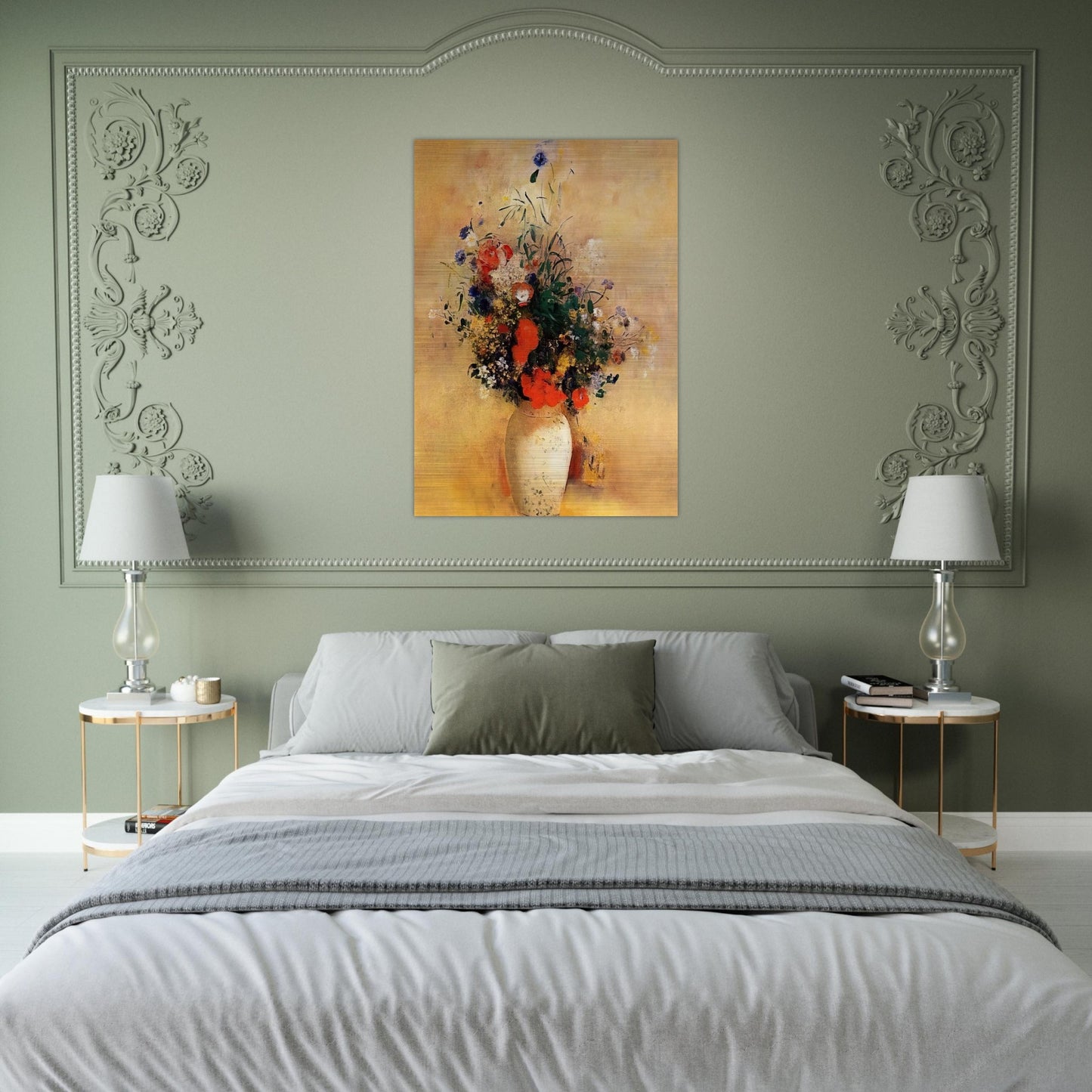 FLOWERS IN A BLUE VASE - Odilon Redon Brushed Aluminum Print - 70x100 cm / 28x40 inches | Odilon Redon Aluminum Print | Odilon Redon Prints