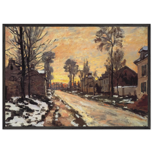Road at Louveciennes Melting Snow Sunset - claude monet 70x100 cm / 28x40 inches Framed Art Print – Black Wooden Frame