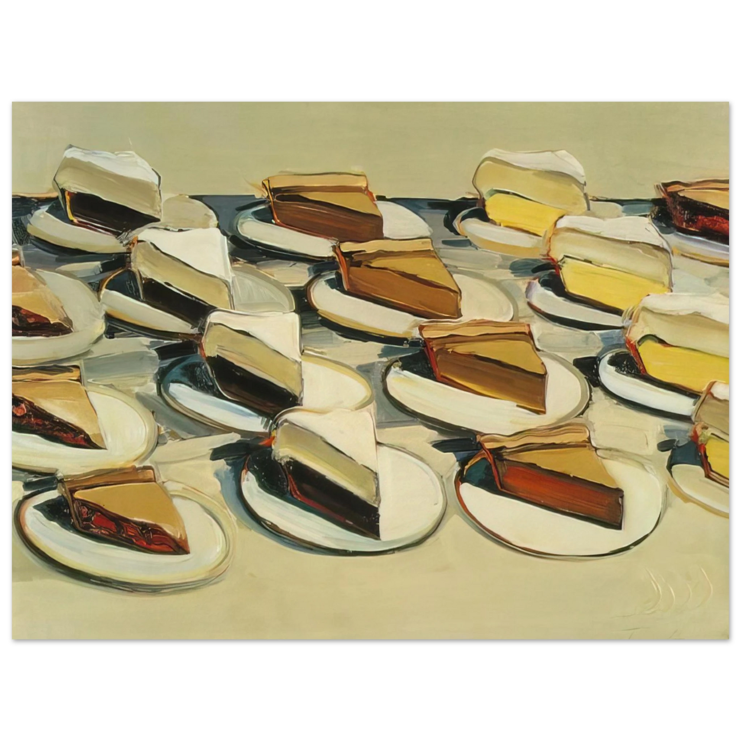 Wayne Thiebaud - Pies, Pies, Pies - 1961 Wall Art - 21x29.7 cm / 8x12" - Premium Wooden Framed Poster With Fine Art Paper-canvas - Black frame