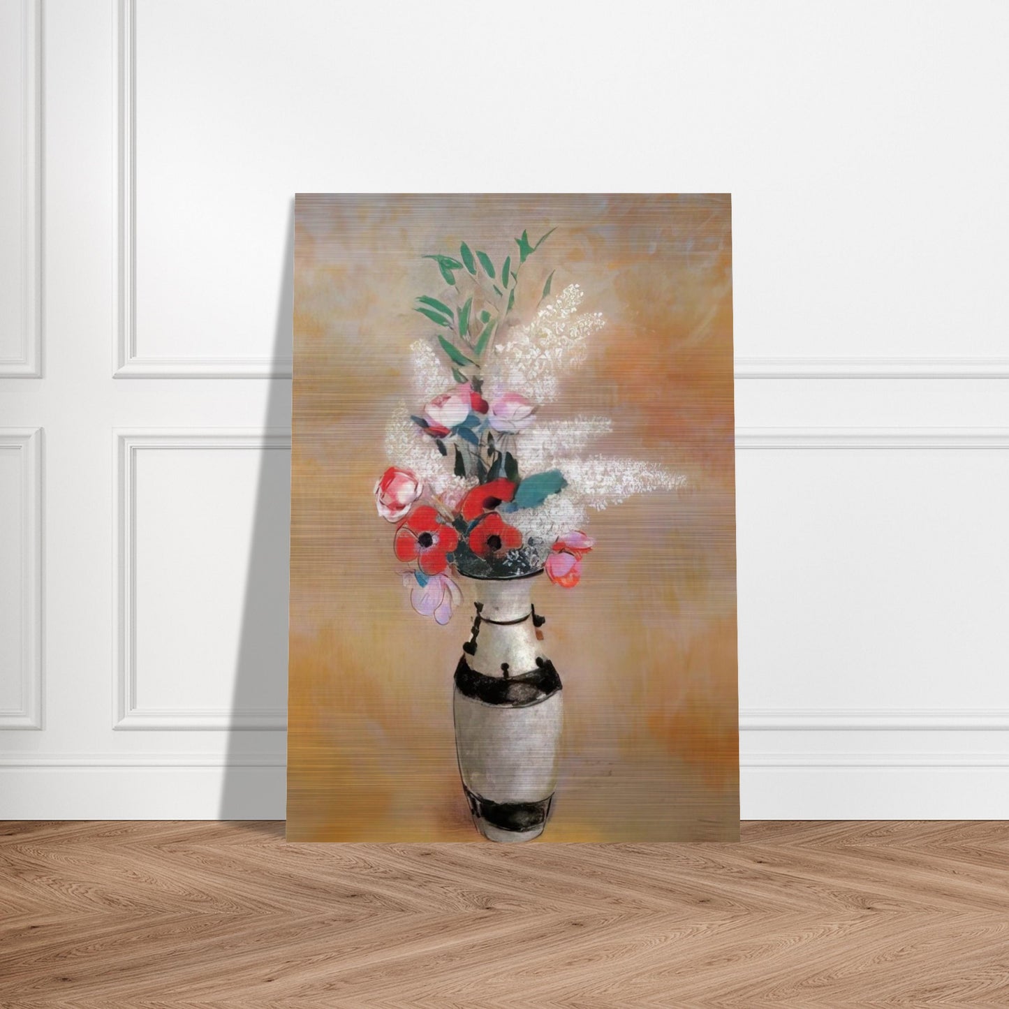 BOUQUET WITH WHITE LILIES IN A JAPANESE VASE - Odilon Redon Brushed Aluminum Print - 70x100 cm / 28x40 inches | Odilon Redon Aluminum Print | Odilon Redon Prints