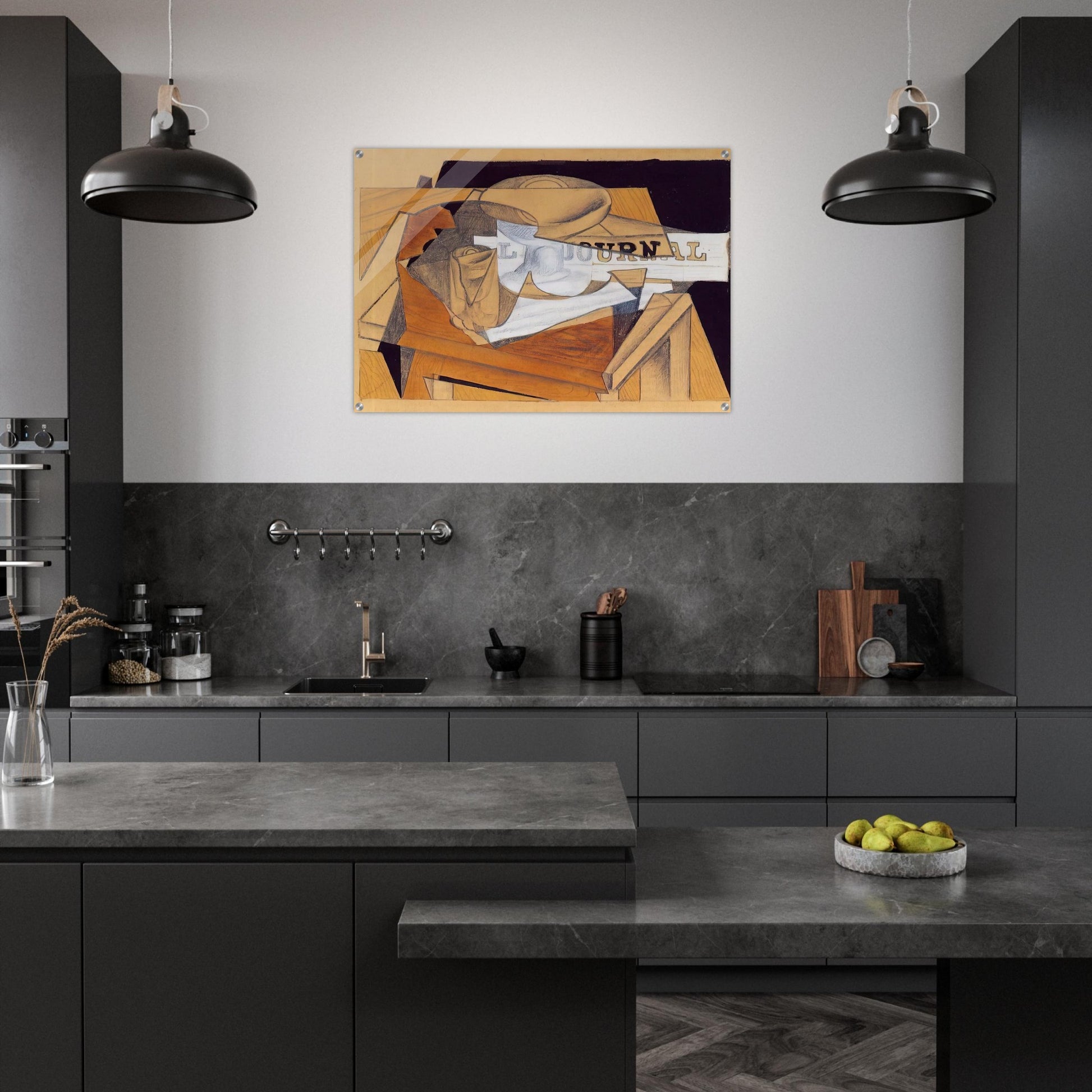 BOWL GLASS AND NEWSPAPER - Juan Gris Acrylic Print - 70x100 cm / 28x40″ inches | Juan Gris Wall Art | Juan Gris Prints
