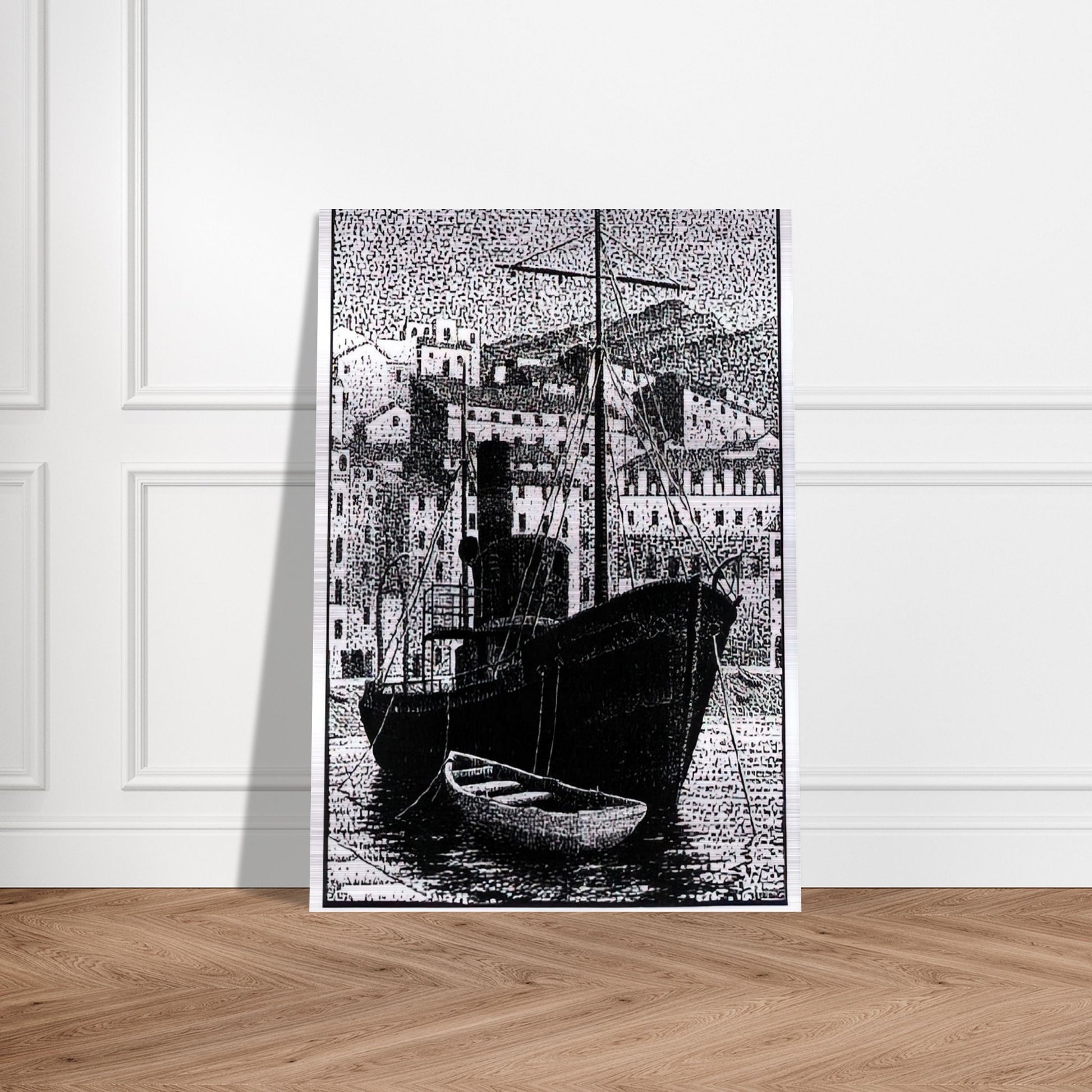 TUGBOAT OLD HARBOR OF BASTIA JANUARY 1934 1934 - MC Escher Brushed Aluminum Print - 70x100 cm / 28x40 inches | MC Escher Aluminum Print | MC Escher Prints