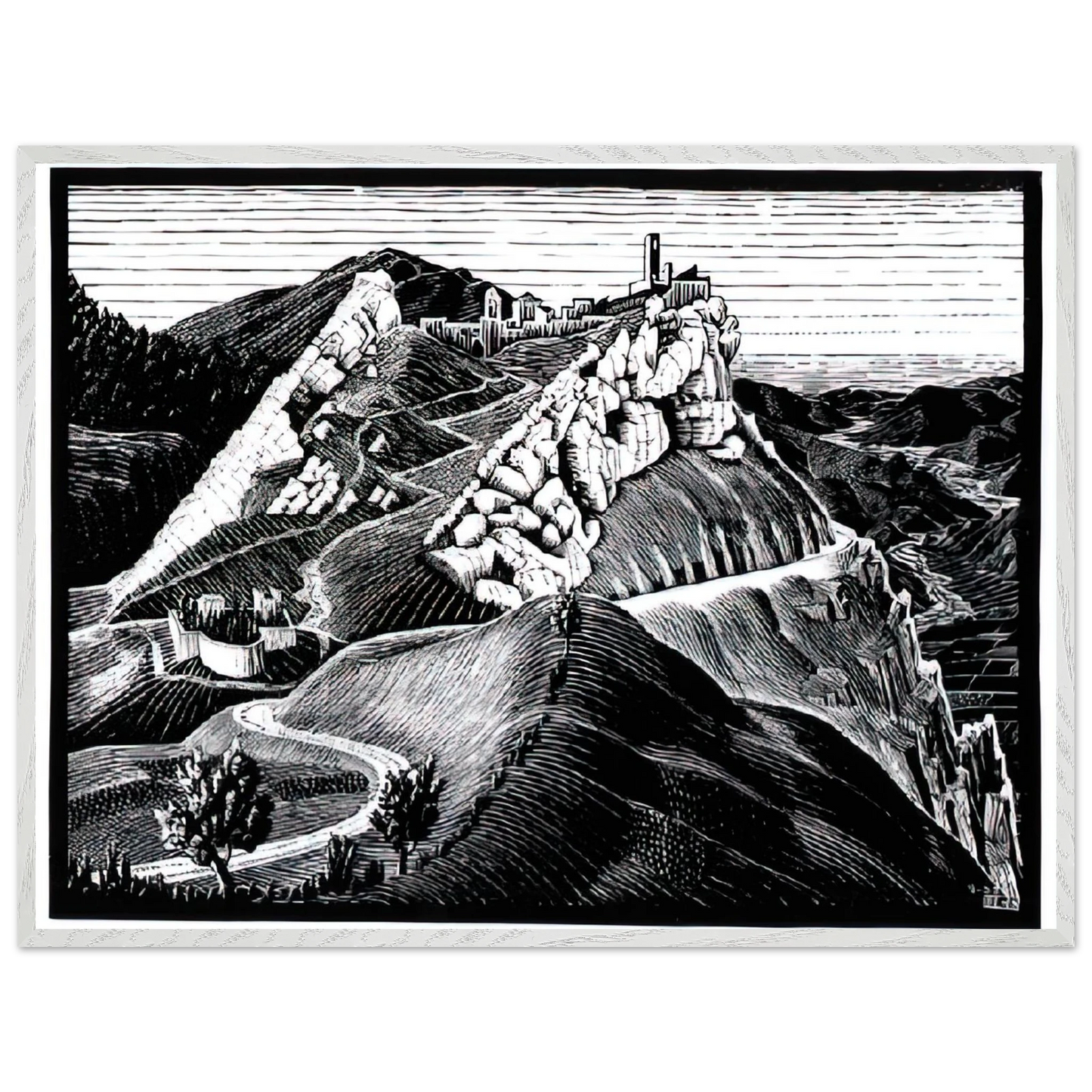 MC Escher - ESCHER (16) Wall Art - 60x80 cm / 24x32 inches - Premium Wooden Framed Poster With Fine Art Paper-canvas - Black frame