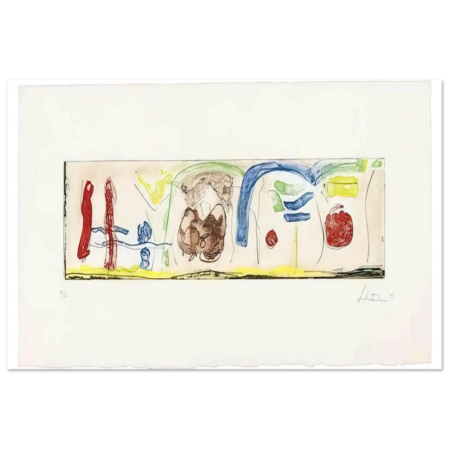 Helen Frankenthaler - Bridges - 1996 Wall art - 28x43  cm / XL (11x17 Inches) - Premium Wooden Framed Poster With Fine Art Paper - White frame