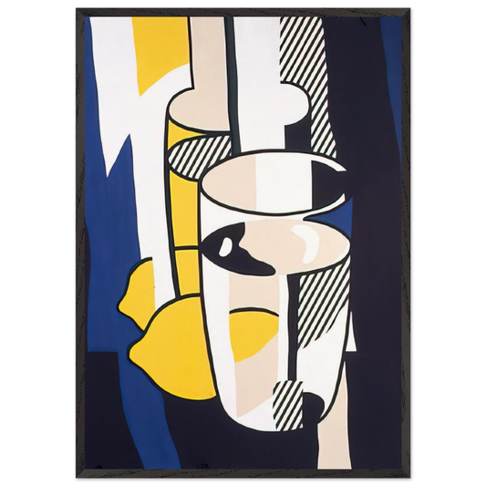 GLASS AND LEMON IN A MIRROR 1974 - Roy Lichtenstein 70x100 cm / 28x40 inches Framed Art Print – Black Wooden Frame