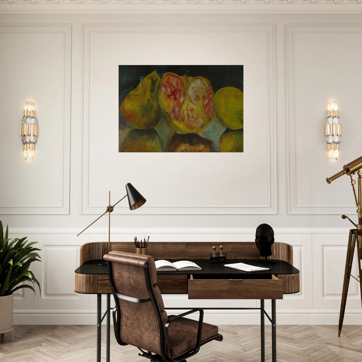 STILL LIFE POMEGRANATES - Salvador Dali Brushed Aluminum Print - 70x100 cm / 28x40 inches | Salvador Dali Aluminum Print | Salvador Dali Prints