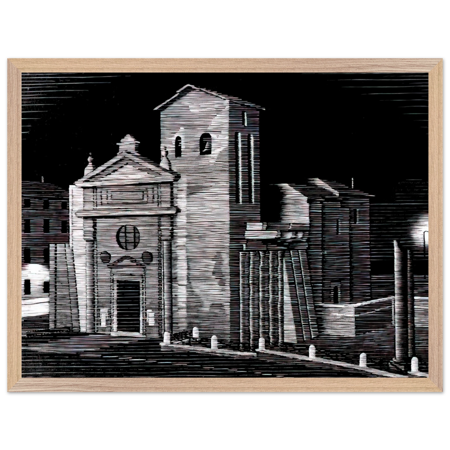 MC Escher - NOCTURNAL ROME Wall Art - 21x29.7 cm / 8x12" - Premium Wooden Framed Poster With Fine Art Paper-canvas - White frame